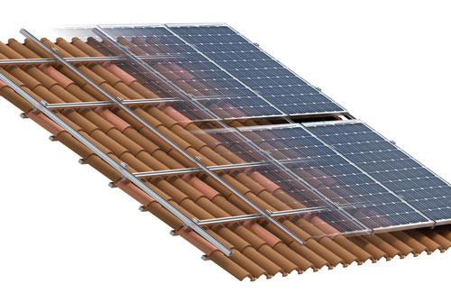 Support system for PV panels on tiled roofs